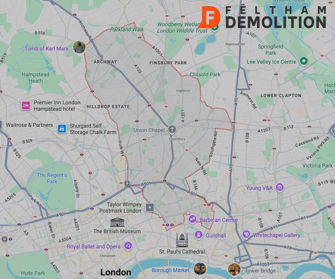 Areas we provide demolition in Islington, North London